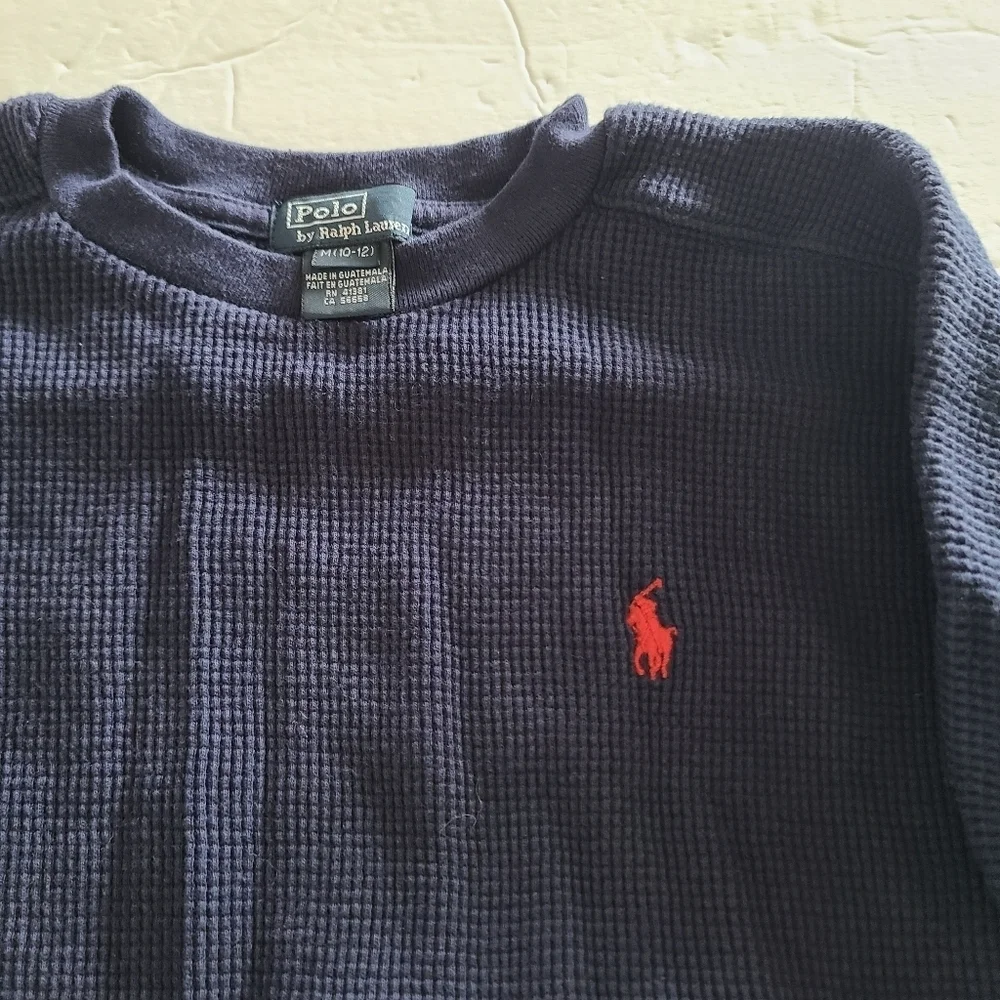 Polo Ralph Lauren Navy Long Sleeve Shirt Waffle Knit Kids Sz.10-12